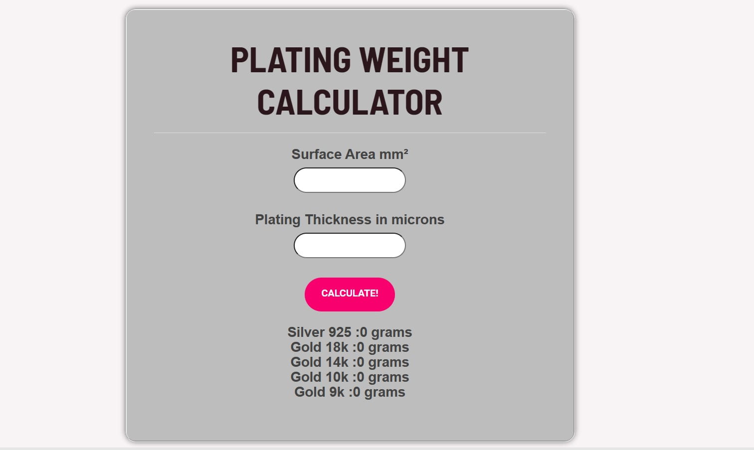 Plating calculator outlet